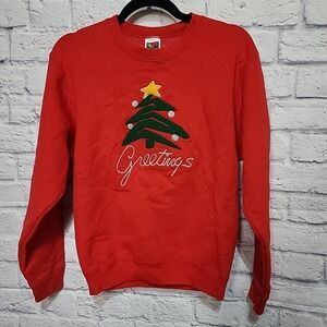 Vintage Fruit of the Loom Size Small Christmas Sweatshirt Greetings Tree Holiday